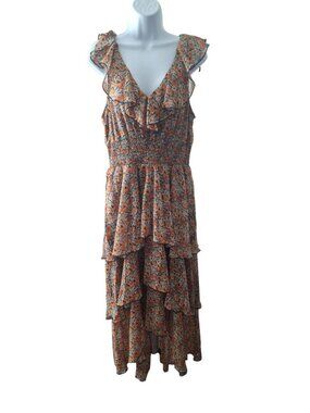minkpink yasamin tiered midi dress Red Floral Puff Sleeve Maxi Dress